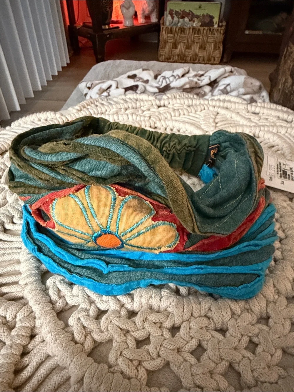 Rising International Teal Slouchy Boho Headband with Turquoise & Coral Accents